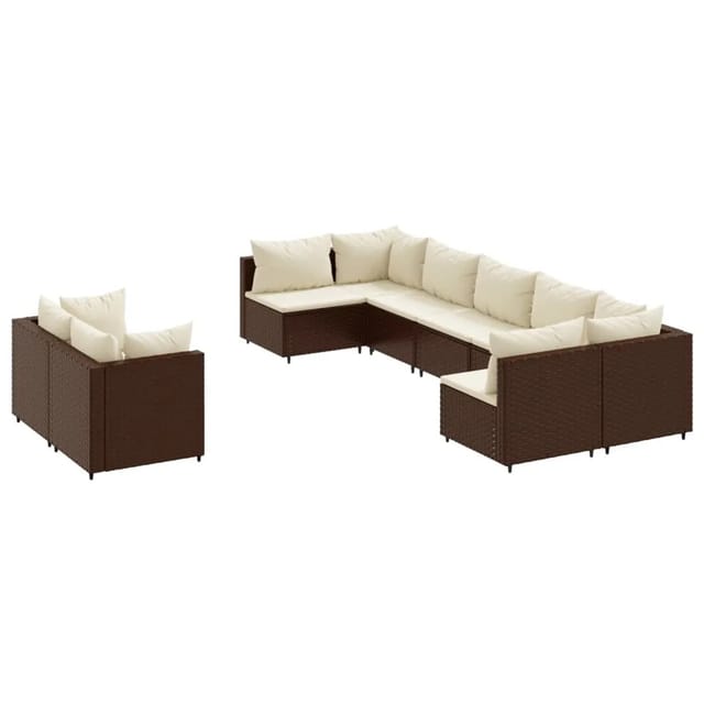 vidaXL 9-tlg Garten-Sofagarnitur mit Kissen Braun Poly Rattan Modell 10