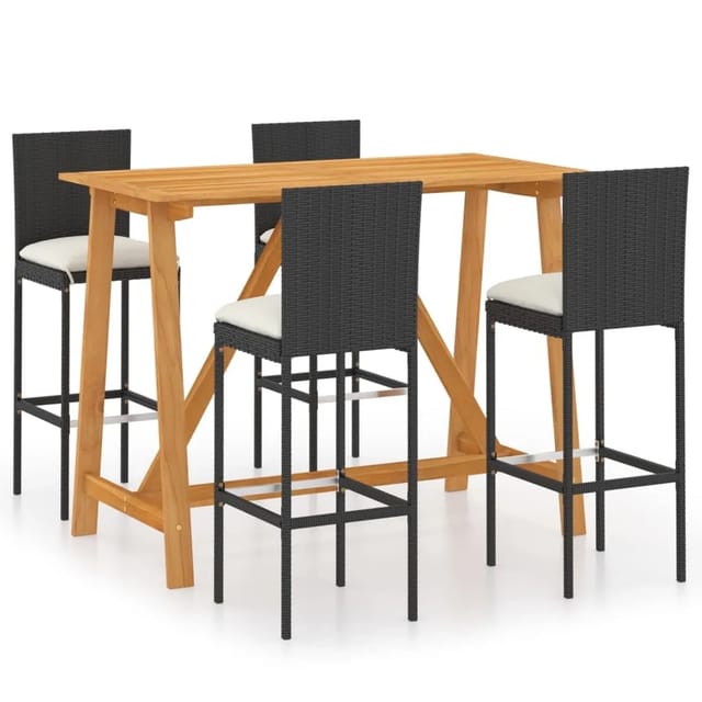vidaXL 5-tlg Gartenbar-Set mit Kissen Schwarz Modell 5