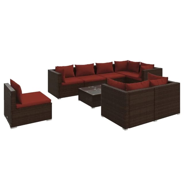 vidaXL 9-Tlg Garten-Lounge-Set mit Kissen Poly Rattan Braun 3102619