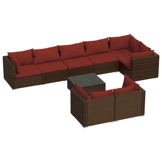 vidaXL 9-Tlg Garten-Lounge-Set mit Kissen Braun Poly Rattan 3102491
