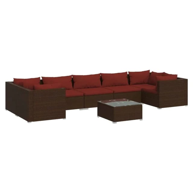vidaXL 8-Tlg Garten-Lounge-Set mit Kissen Poly Rattan Braun 3101963