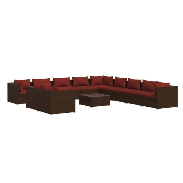 vidaXL 12-Tlg Garten-Lounge-Set mit Kissen Braun Poly Rattan 3102539