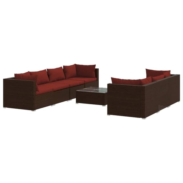 vidaXL 8-Tlg Garten-Lounge-Set mit Kissen Poly Rattan Braun 3101507