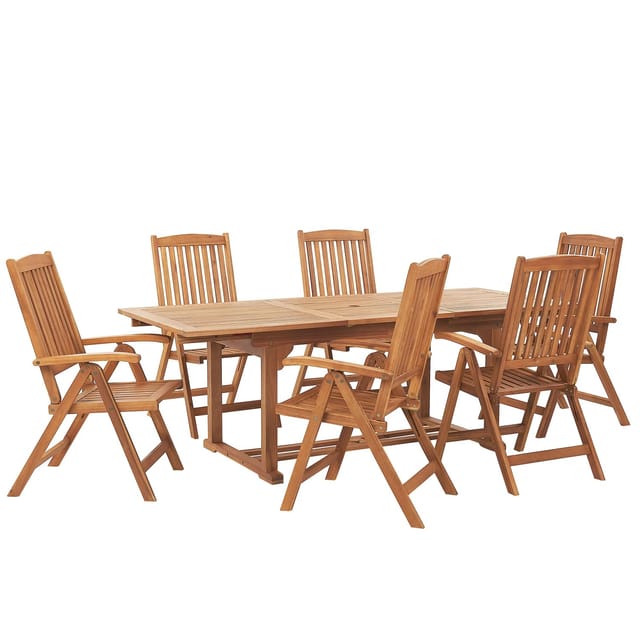 Beliani Gartentisch Set JAVA Heller Holzfarbton 90x220x74