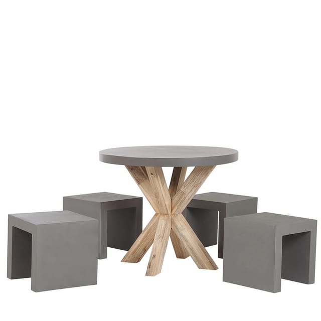 Beliani Gartentisch Set OLBIA/TARANTO Rund Grau Heller Holzfarbton 90x90x76
