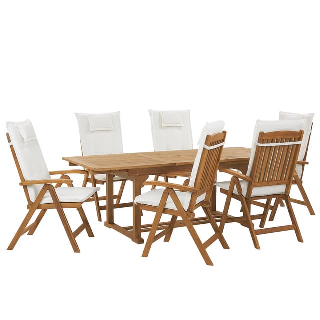 Beliani Gartentisch Set JAVA Cremeweiß 90x220x105