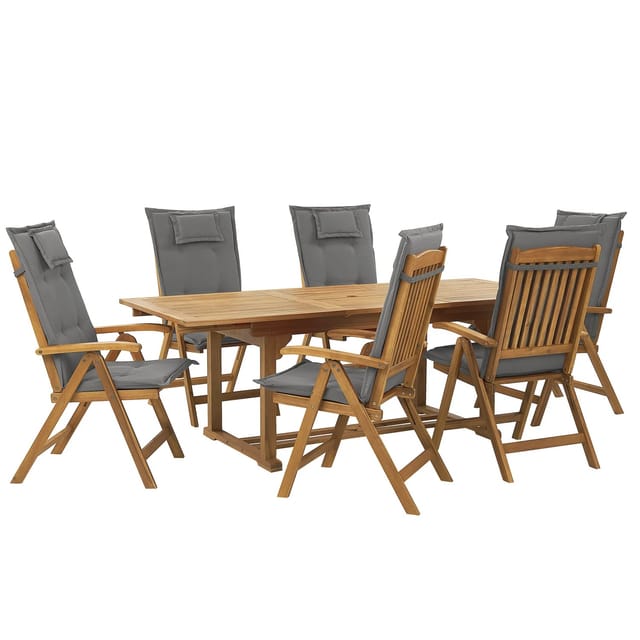 Beliani Gartentisch Set JAVA Heller Holzfarbton Grau 90x220x105