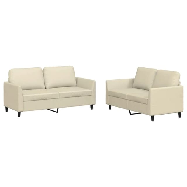 vidaXL 2-Tlg Sofagarnitur mit Kissen Creme Kunstleder 3201751