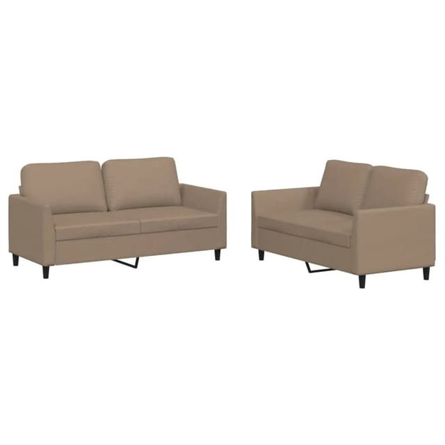 vidaXL 2-Tlg Sofagarnitur mit Kissen Cappuccino-Braun Kunstleder 3201754