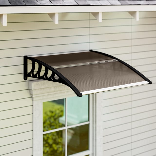 Outsunny Außenmarkise Für Türen Und Fenster, 103 X 96,5 X 27 Cm, Sonnen- Und Regenschutz, Mit Halterung, Aluminiumlegierung, Lichtdurchlässiges Braunes Polycarbonat
