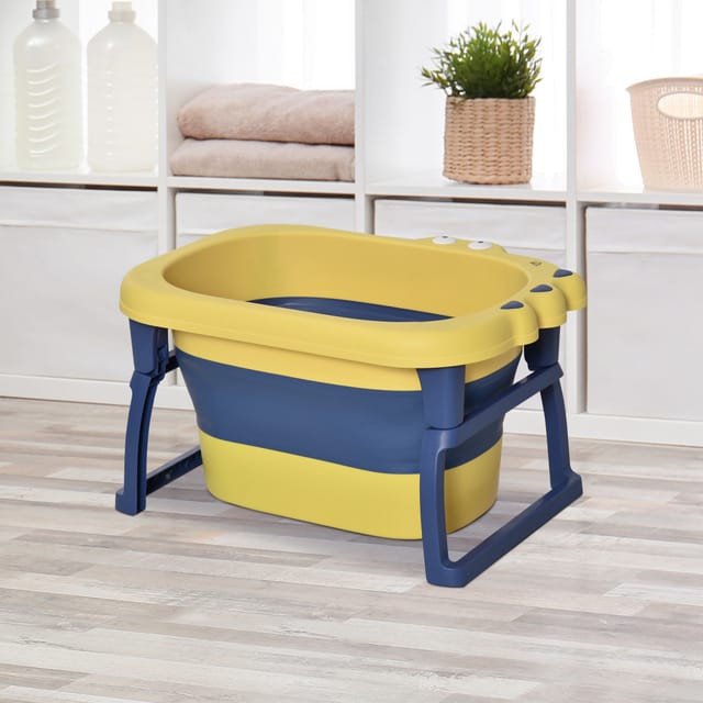 Homcom Faltbare Babybadewanne, Tragbare Babybadewanne Mit Rutschfesten Füßen, 75,3 X 55,4 X 43 Cm, Gelb Und Blau