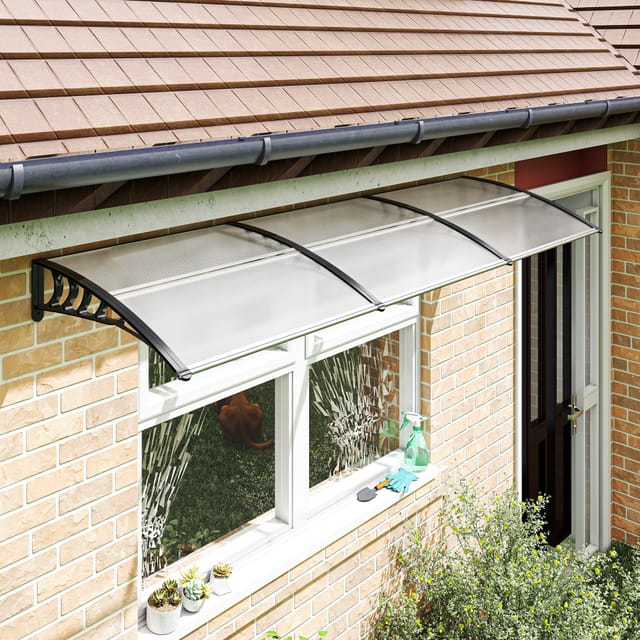 Outsunny Tür- Und Fenstermarkise 90 X 295 X 23,5 Cm, Sonnen- Und Regenschutz, Modernes Design, Transparente Aluminiumlegierung
