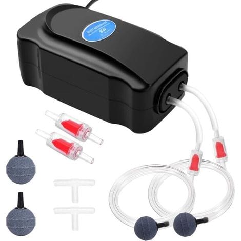 Bunthaus Aquarium-luftpumpe, 8 W, Einstellbar, Leistungsstarker Doppelauslass-aquarienbelüfter Für Aquarien Bis 5-300 L, Ultraleise, Mit 2 M Schlauch, Ausströmerstein, Rückschlagventil Und T-stück