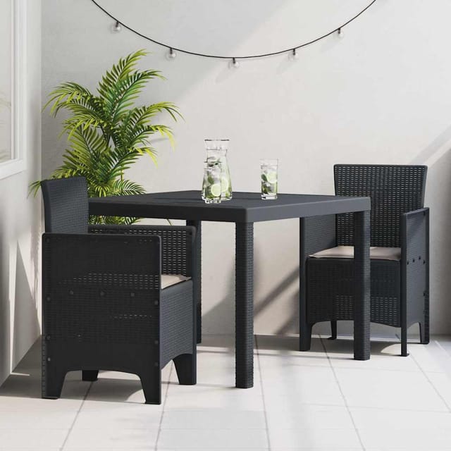 vidaXL 3-tlg Garten-Essgruppe mit Kissen Anthrazit Poly Rattan 3378673