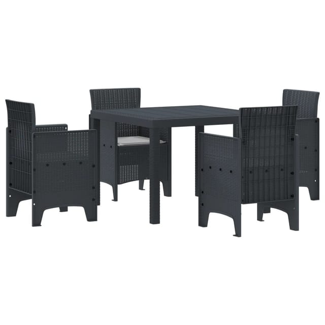 vidaXL 5-tlg Garten-Essgruppe mit Kissen Anthrazit Poly Rattan 3378534