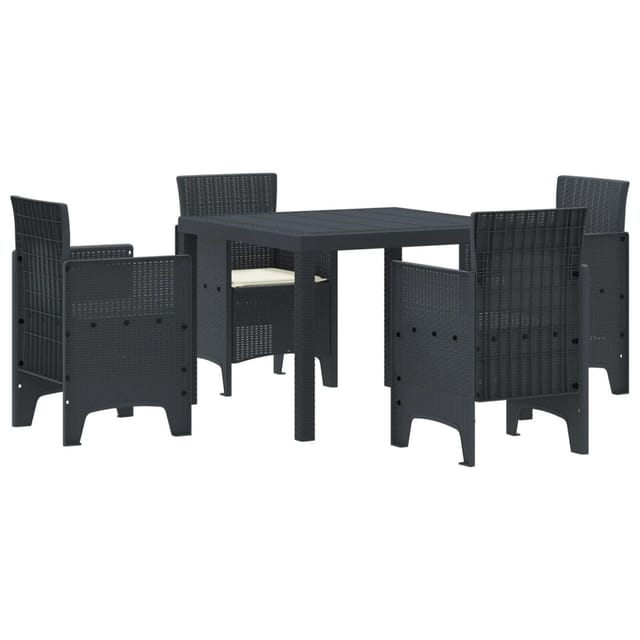 vidaXL 5-tlg Garten-Essgruppe mit Kissen Anthrazit Poly Rattan 3378536
