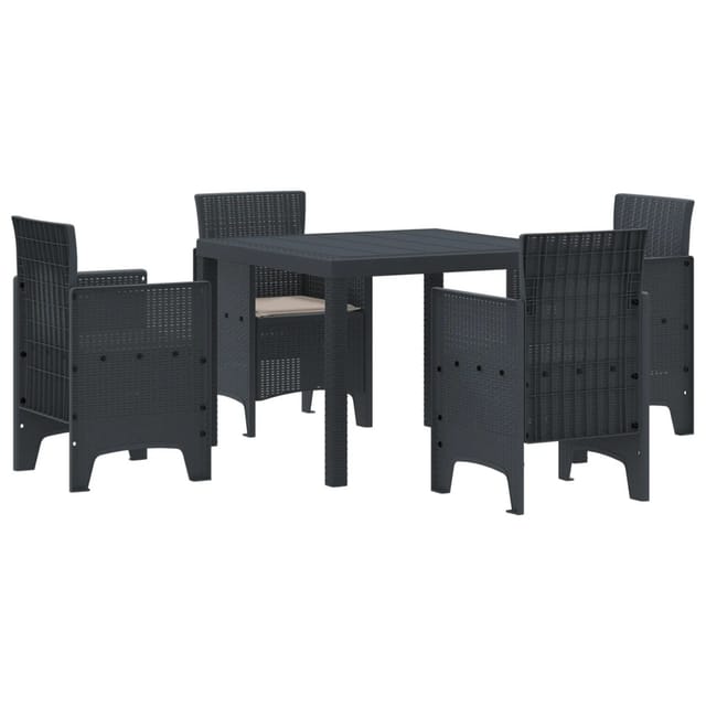 vidaXL 5-tlg Garten-Essgruppe mit Kissen Anthrazit Poly Rattan 3378533
