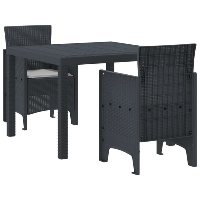 vidaXL 3-tlg Garten-Essgruppe mit Kissen Anthrazit Poly Rattan 3378674