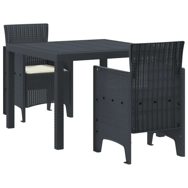 vidaXL 3-tlg Garten-Essgruppe mit Kissen Anthrazit Poly Rattan 3378676