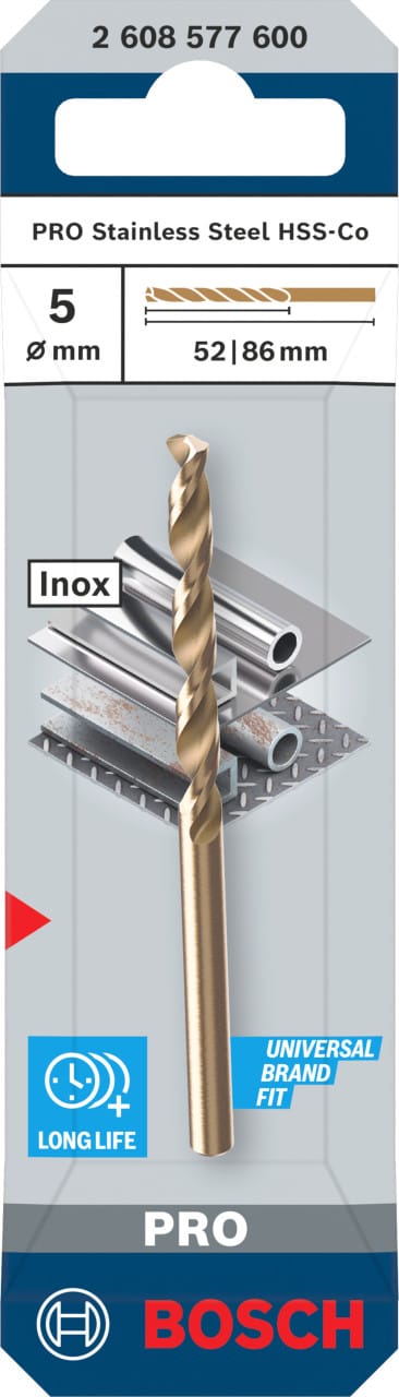 Bosch PRO Stainless Steel HSS-Co Spiralbohrer, 5 x 52 x 86 mm