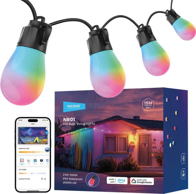 NEEW NR01-15 - Smart Light, LED Lichterkette, außen, RGBW, 15 m
