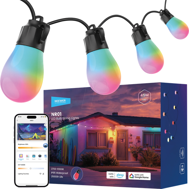 NEEW NR01-45 - Smart Light, LED Lichterkette, außen, RGBW, 45 m