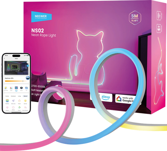 NEEW NS02-5 - Smart Light, LED-Streifen, RGBW, halbrund, 5 m