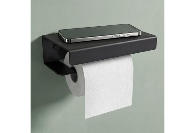 Mai & Mai Toilettenpapierhalter Mit Ablage, Klopapierhalter Wc Aus Aluminiumlegierung, Toilettenpapier Halterung Rollenhalter Sandschwarz 20cm Lino-05