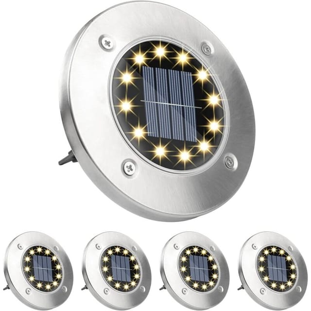 4er-set Solar-bodenleuchten – 12 Leds – Warmweiß – Solarleuchten Für Den Außenbereich – Ip65 Edelstahl – Wasserdicht – Für Rasen, Gartenwege Und Innenhöfe