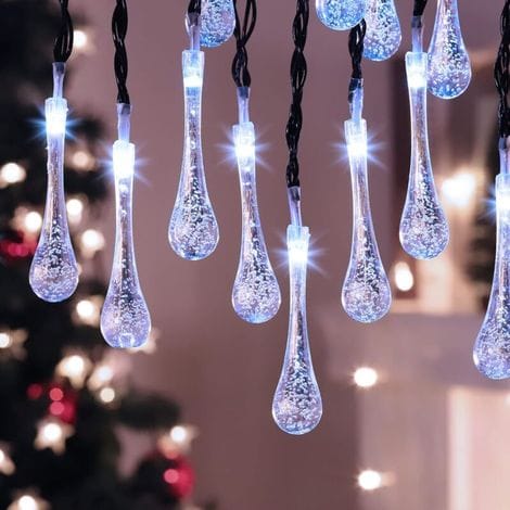 Weihnachtslichterkette, Solar-lichterkette Für Den Außenbereich, Weihnachts-bistro-stil, Kaltweiß, 40 Leds, 6,8 M, Wasserdichte Lichterkette In Tropfenform Für Die Dekoration Von Haus Und Schlafzimmer
