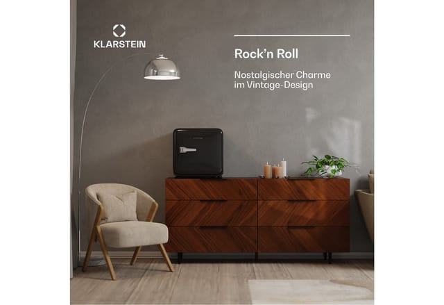 Klarstein Audrey Evo 43l Mini Kühlschrank - Retro-design, Leise 40 Db, Kompressor, Verstellbare Füße, Wendetür, Kühlschrank Klein Für Schlafzimmer Und Büros, Schwarz