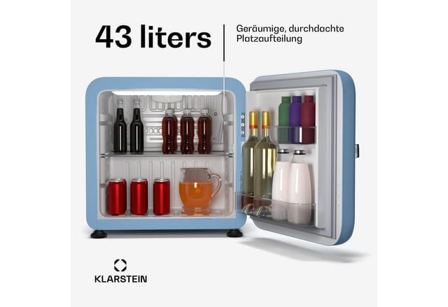 Klarstein Audrey Evo 43l Mini Kühlschrank - Retro-design, Leise 40 Db, Kompakter Kühlschrank Klein Mit Verstellbaren Füßen Und Wendetür, Mechanischer Thermostat, Weiß, Ideal Für Schlafzimmer Und Büros