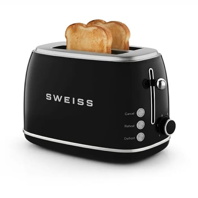 Vintage Toaster 2 Schlitze - Sweiss - Grs9 - 850 W - Einstellbarer Thermostat - Schwarz