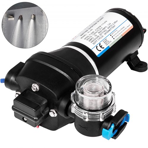 Vevor Wasserpumpe Hochdruckmembran 12 V, Hochdruck Wasserpumpe 17 L / Min, Selbstansaugende Membranpumpe 2m, 3-kammer-membran, Membranpumpe Mit Wärmeschutz, Für Kfz-schifffahrt, Wohnmobile