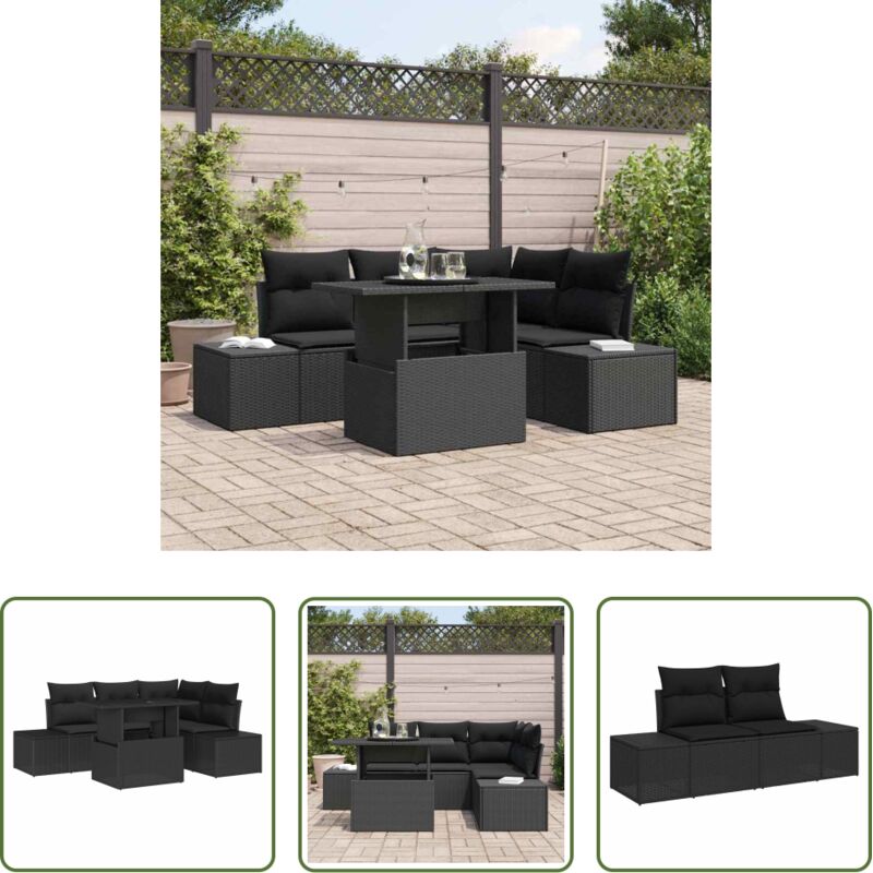 Poly-rattan - Gartensofa-set Mit Kissen 5 Pcs Schwarz Poly-rattan