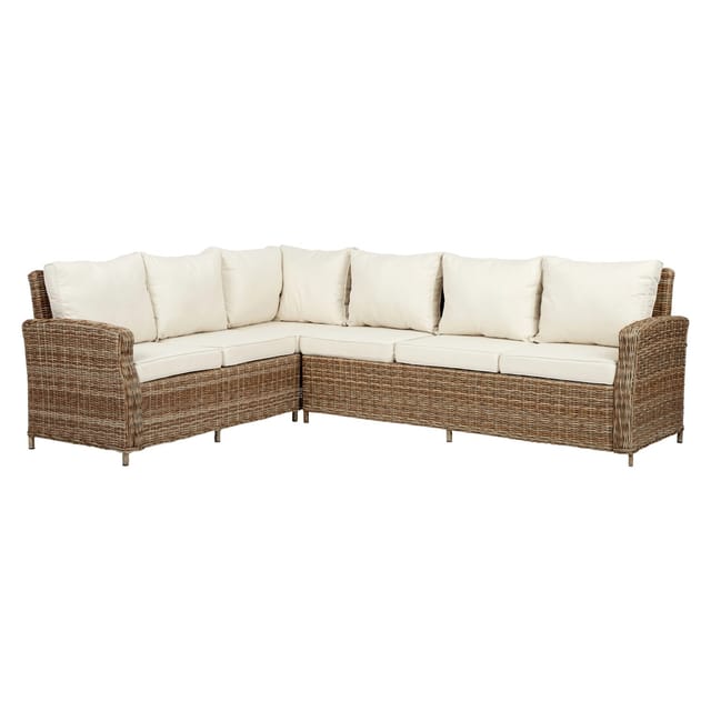 ebuy24 Gram Gartensofa Eck mit Sitzkissen Natur und Offwhite