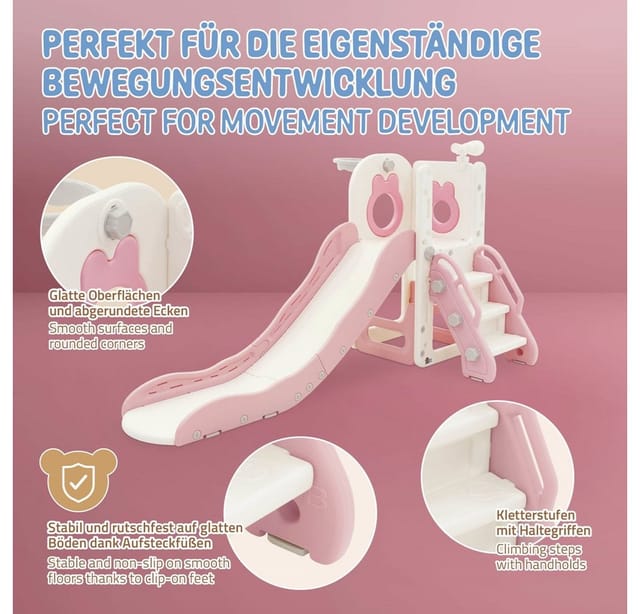 Joyz 3in1 Kinderrutsche Rosa Kunststoff mit Spielturm & Basketballkorb