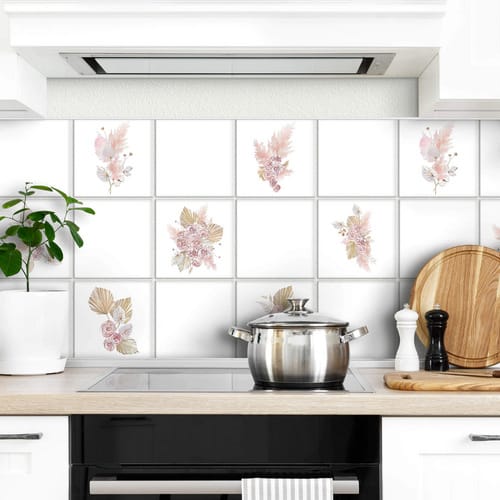 K&L Wall Art Fliesenaufkleber selbstklebend Klebefliese Sticker Boho Blumenstrauß Küche