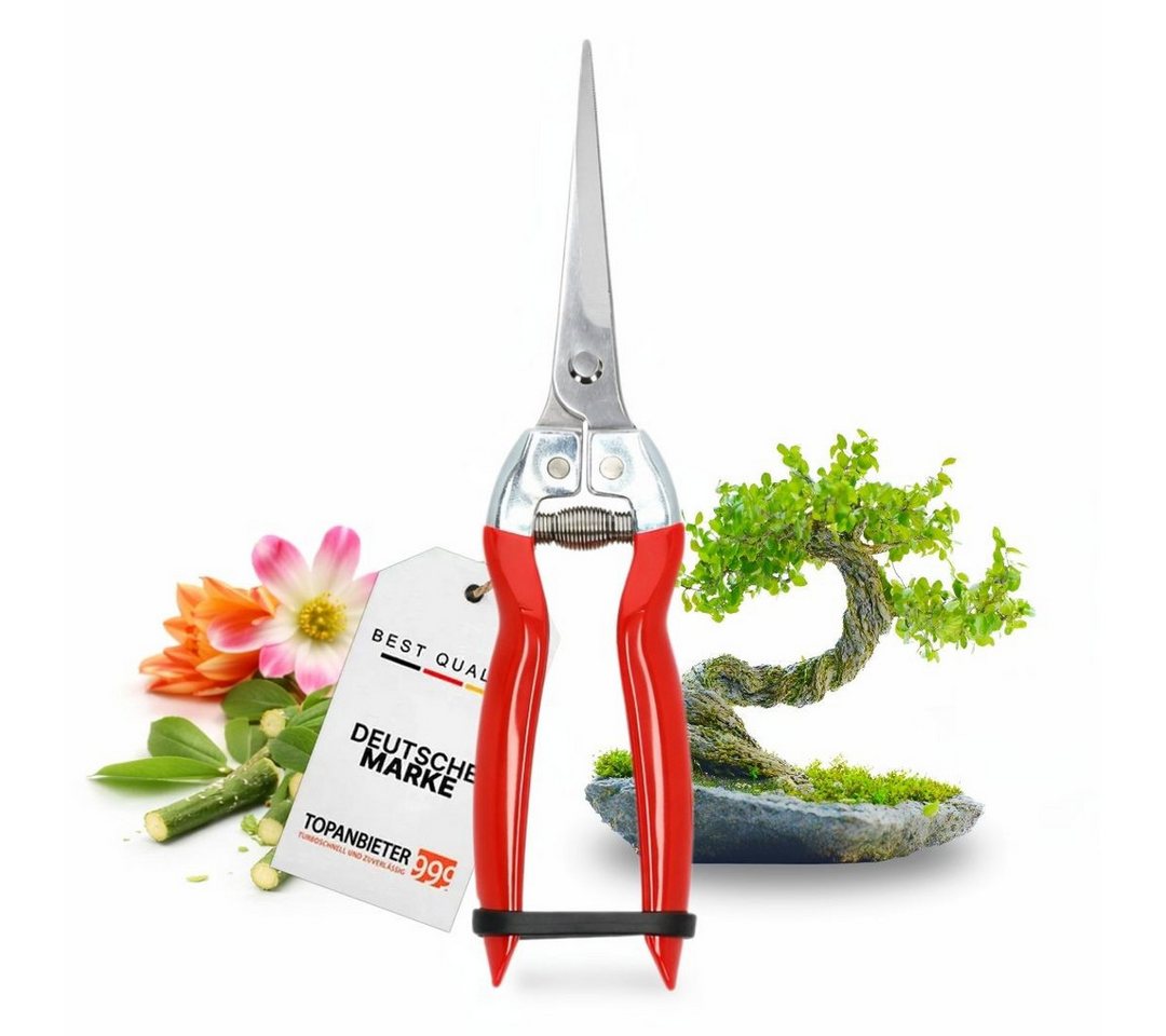 Topanbieter999 Gartenschere mit Bypass-System, spitz zulaufende Klingen, rutschfester Griff, präzises Auslichten