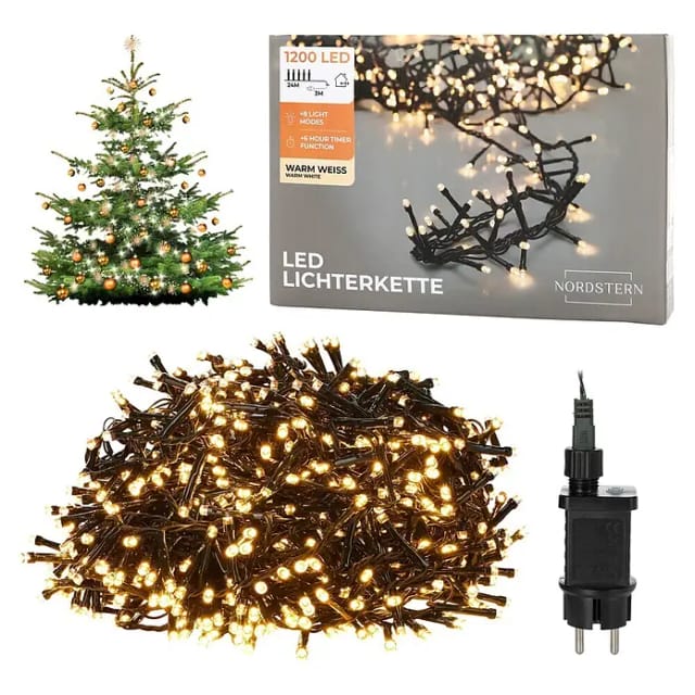 Nordstern LED-Lichterkette WarmWeiß von 24 bis 1.200 LED Weihnachtsdeko für Innen und Außen, mit Stecker 1.200 LED - 24 m für Weihnachtsbaum