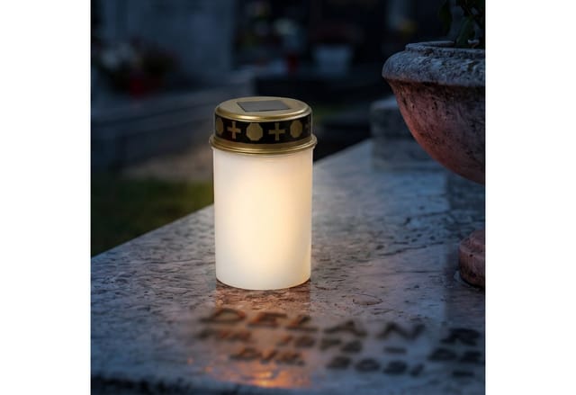 MARELIDA LED-Kerze LED Solar Grablicht Grabkerze Friedhofskerze Lichtsensor 6,5x12cm weiß