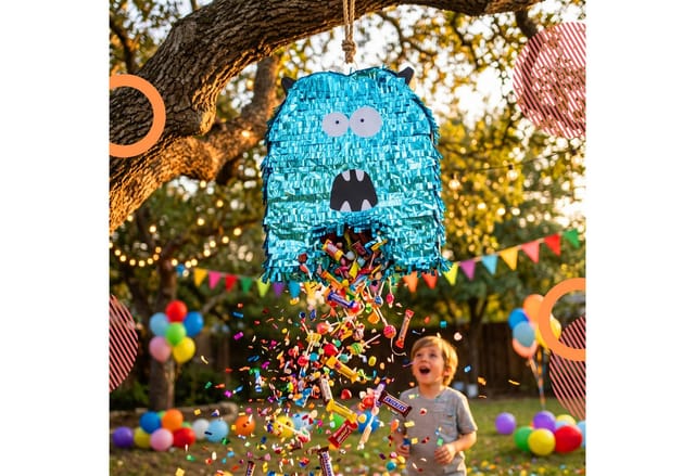 relaxdays Pinata Monster Zubehörset, Blau glänzend
