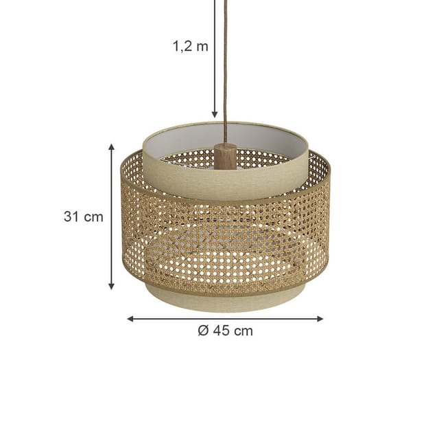 Vicco Pendelleuchte Morten, Rattan/Creme, 45 x 31 cm