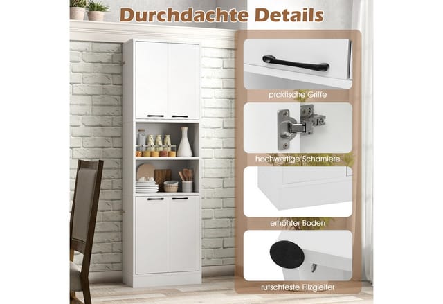 KOMFOTTEU Küchenbuffet Buffetschrank Vorratsschrank mit 4 Türen & offenen Ablagen