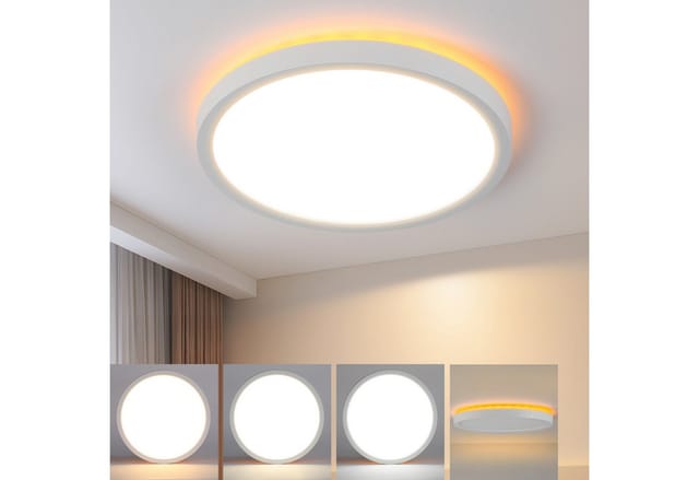 Nettlife LED Deckenleuchte Flach Schwarz 22cm 18W Dimmbar Runde Panel Deckenlampe Fernbedienung, Dimmbar, LED fest integriert, Farbwechsler
