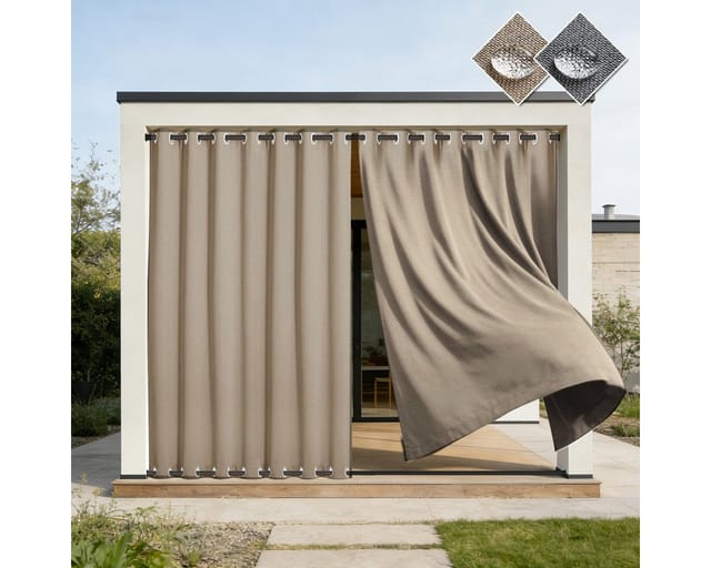 Sunicol Outdoorvorhang 100% Blickdichte Wasserdicht Vorhänge mit Ösen, Verdunklungsvorhäng (1 St), Gardinen Sonnenschutz Sichtschutz für Balkon Pergola Terrasse Veranda
