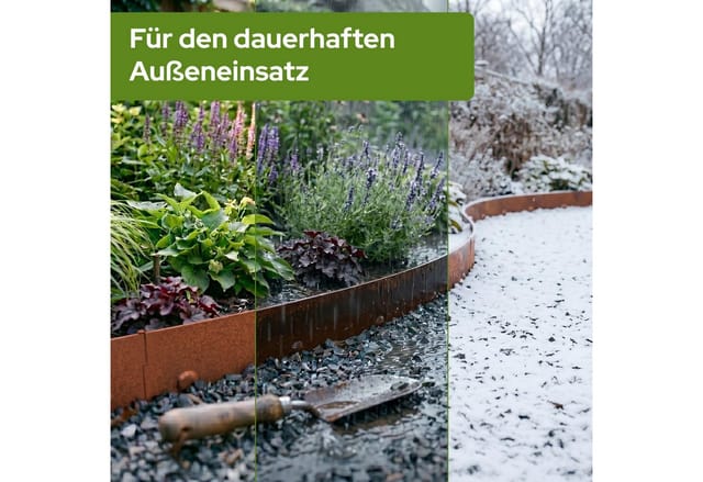 Arebos Rasenkante Cortenstahl Rasenkante 10m – flexible Beet & Rasenbegrenzung, Rostpatina, wetterfest, stabil, flexibel, einfache Montage