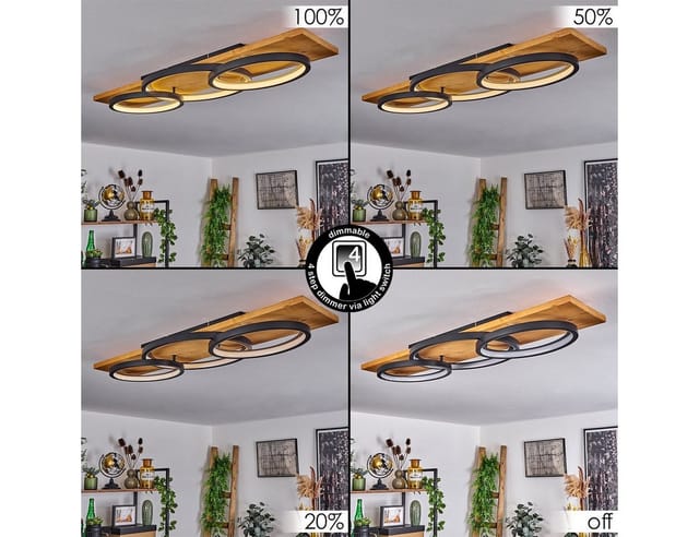 hofstein Deckenleuchte »Palermo« Deckenlampe aus Metall/Holz/Kunststoff in Natur/Schwarz, 3000 Kelvin, 97cm, dimmbar über Lichtschalter, 4700 Lumen, 1xLED 40 Watt