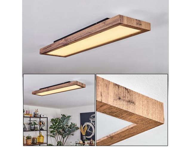 hofstein Deckenleuchte Deckenpanel aus Metall/Kunststoff/MDF in Schwarz/Holzoptik/Weiß, LED wechselbar, 3000 Kelvin, flache Leuchte, skandinavisches Design, 24 W, 2500 Lumen, 3000 Kelvin