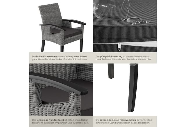 tectake Rattanstuhl Rattan Stuhl (Set, 1 St), Hochwertiges Geflecht aus UV-beständigem Polyrattan